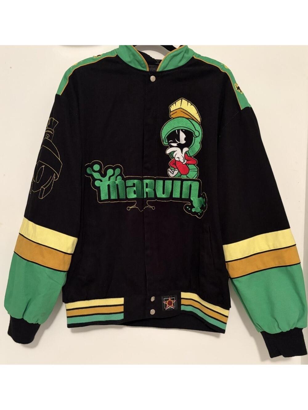 Vintage Looney Tunes Marvin The Martian Retro Jeff Hamilton Racing Jacket LARGE